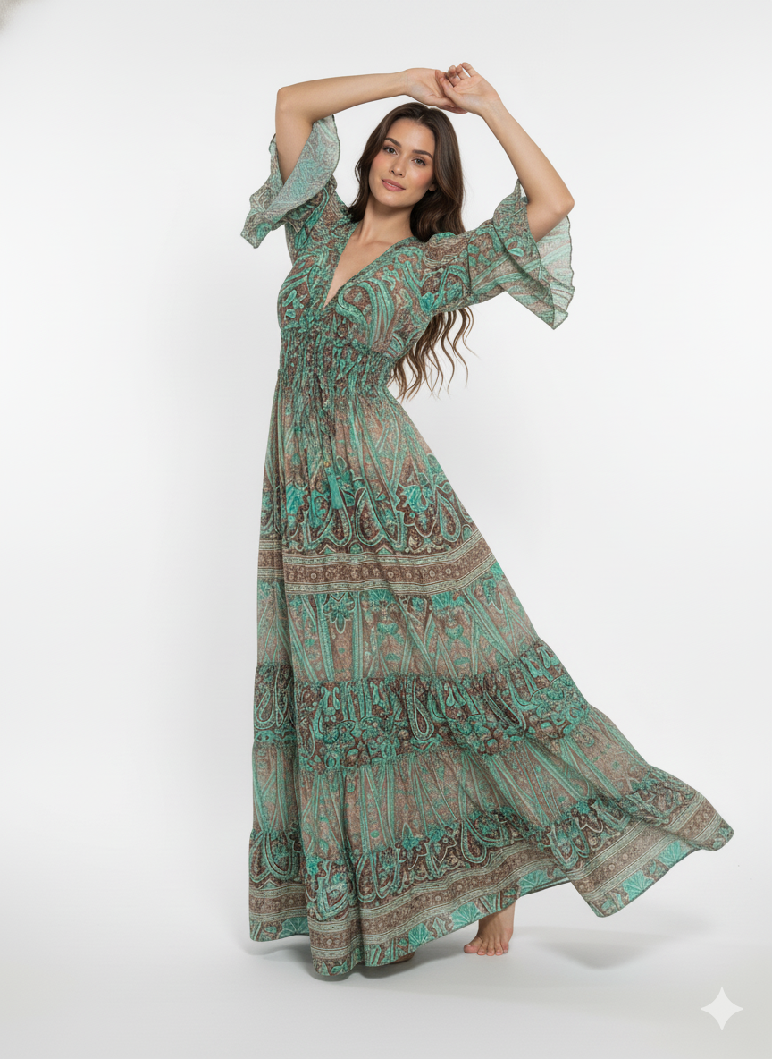 VESTIDO LARGO BOHEMIO " FRESCURA ATARDECER"