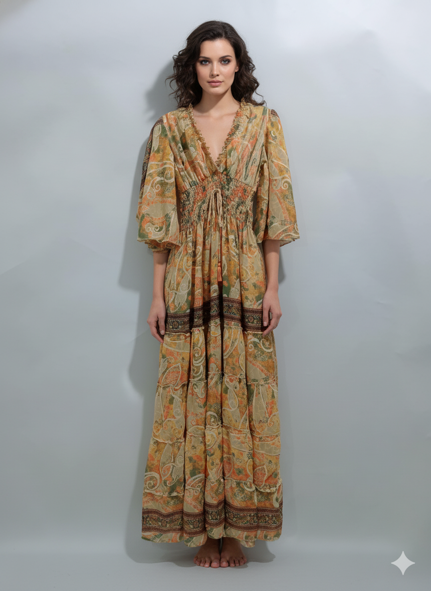 VESTIDO LARGO "AMANECER DORADO"