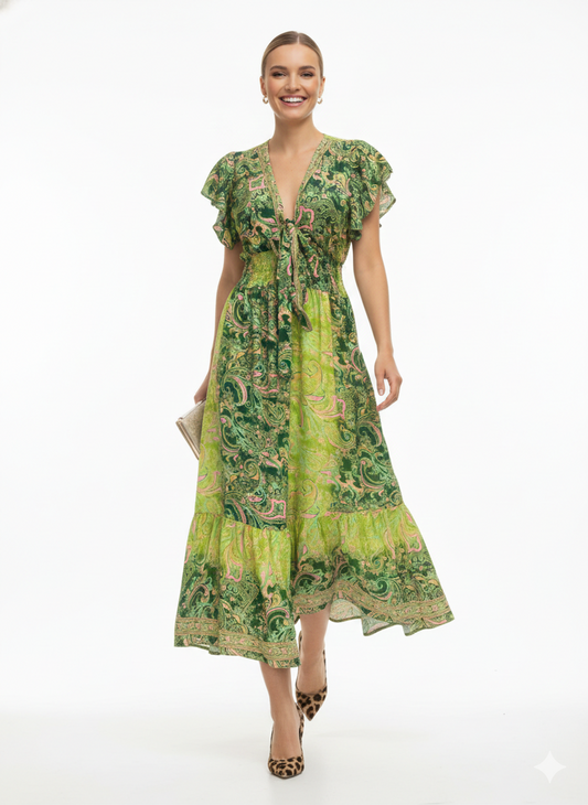 VESTIDO LARGO BOHEMIO " OLAS DORADAS"