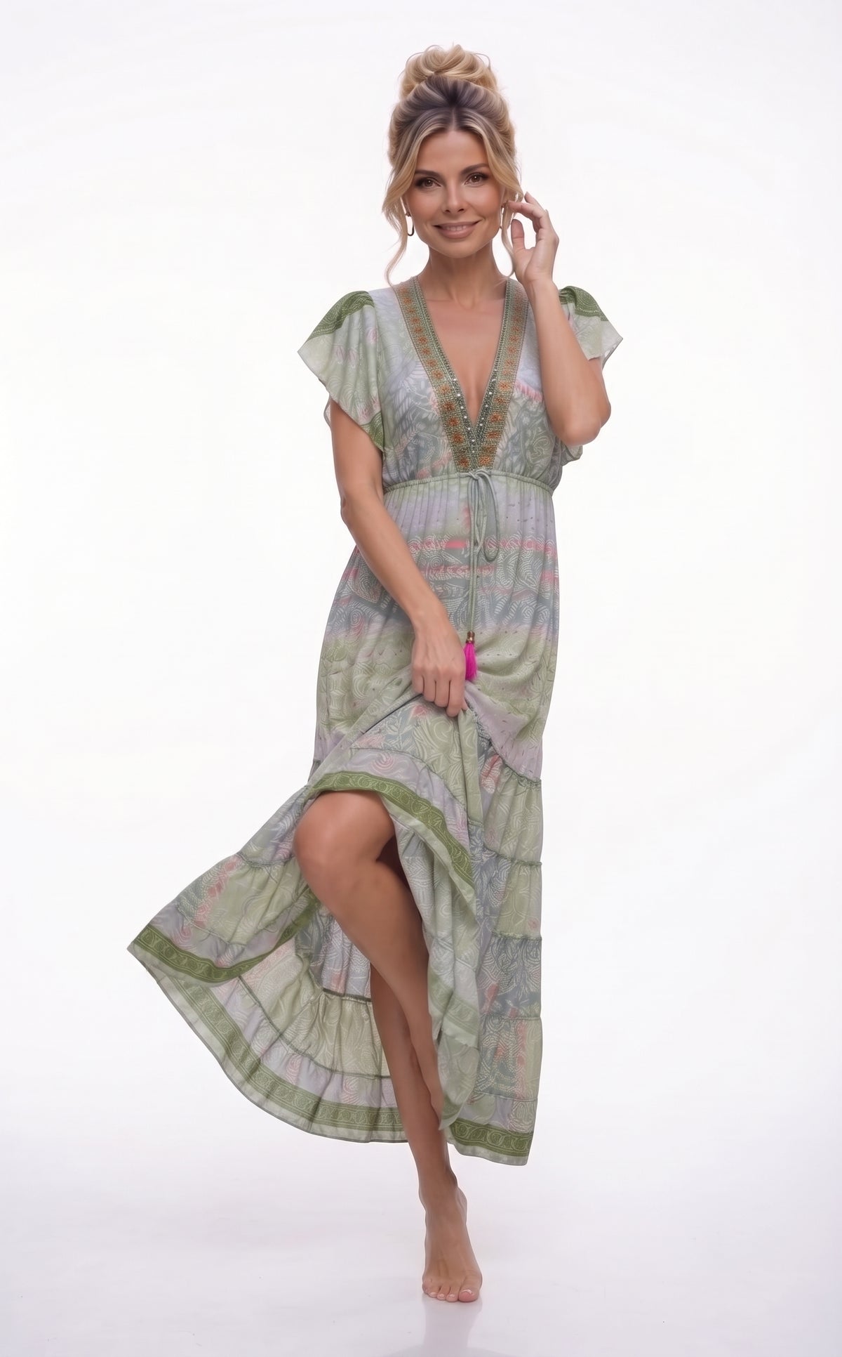 VESTIDO BOHEMIO "OCASO FLAMINGO"