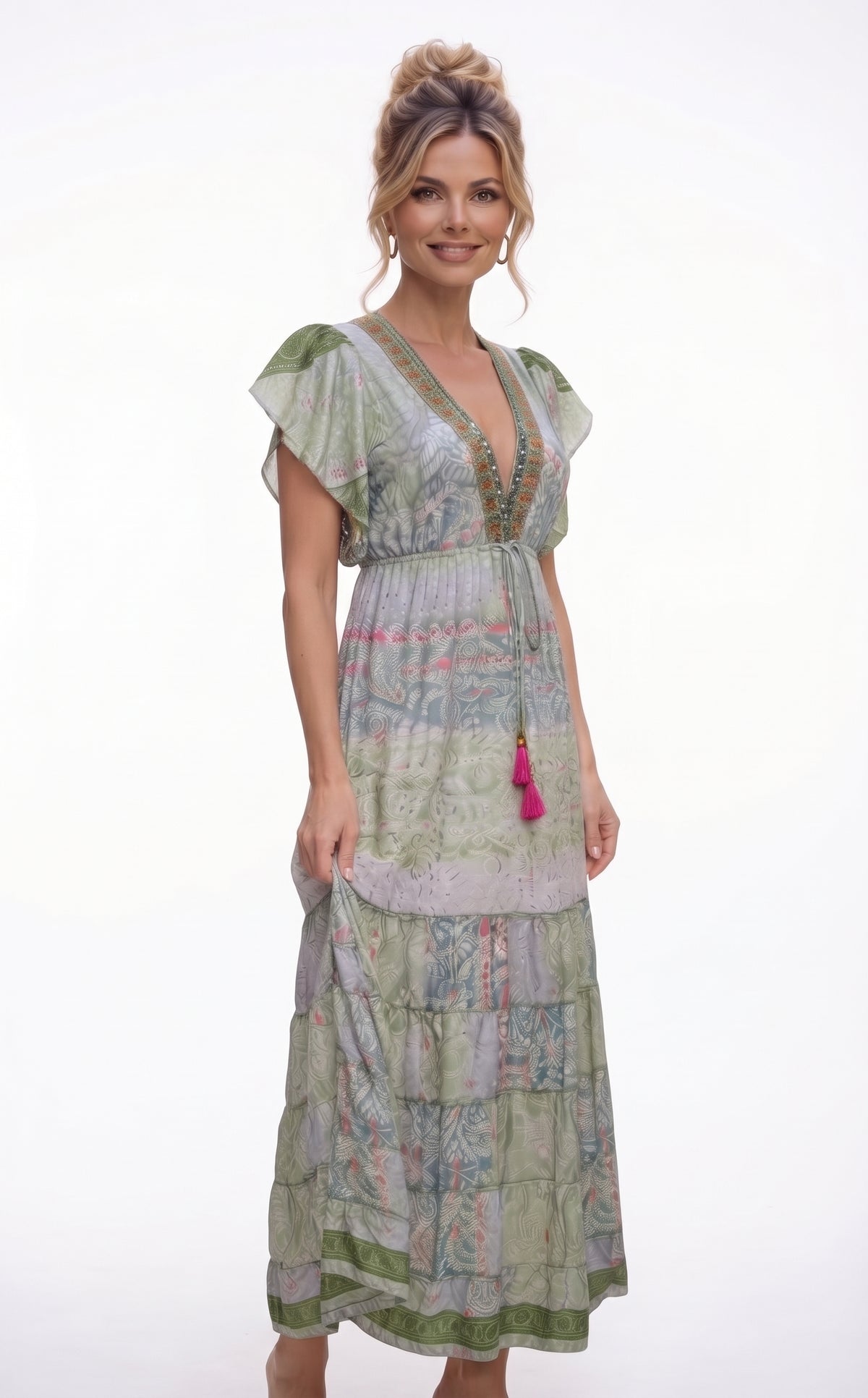 VESTIDO BOHEMIO "OCASO FLAMINGO"