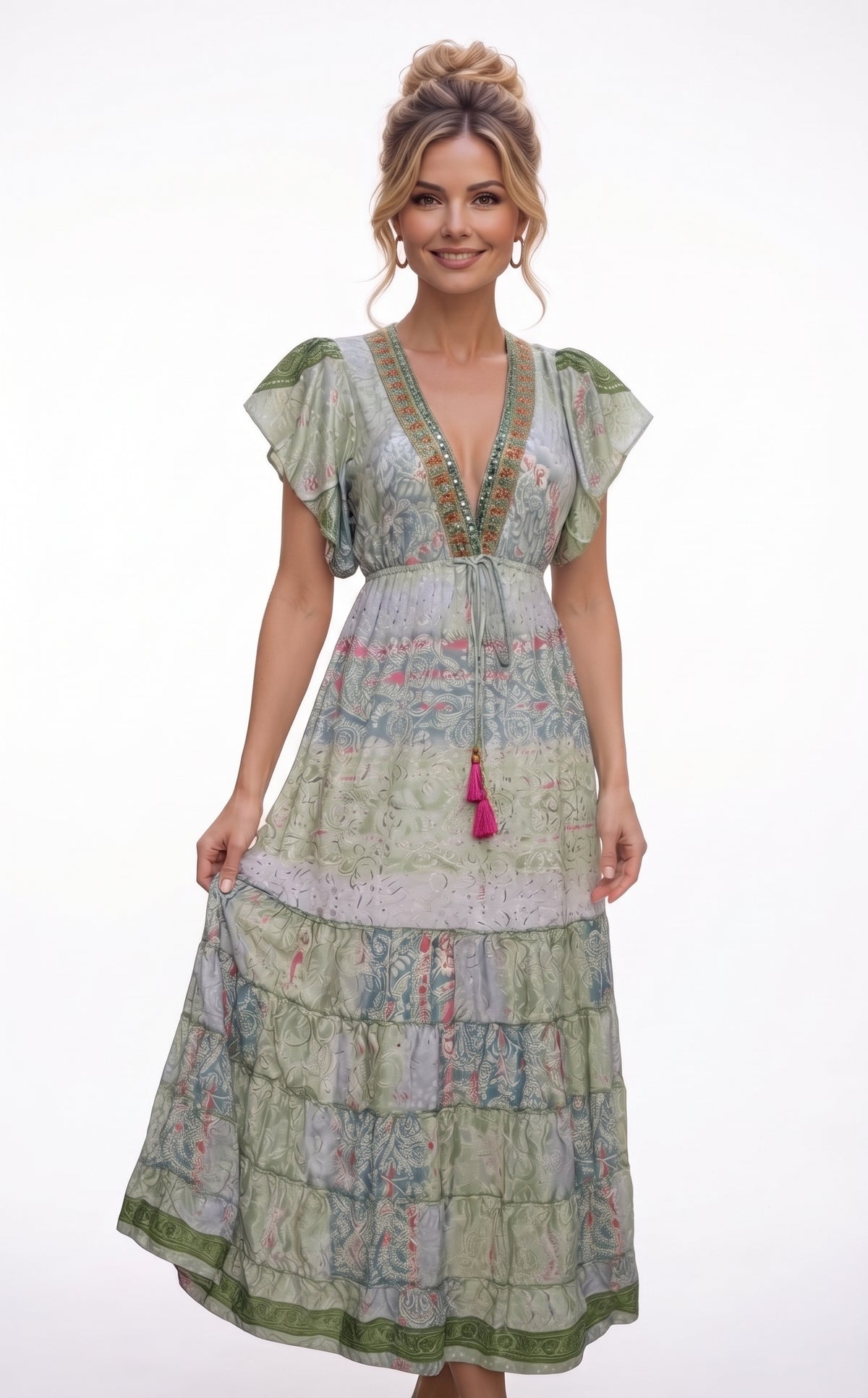 VESTIDO BOHEMIO "OCASO FLAMINGO"
