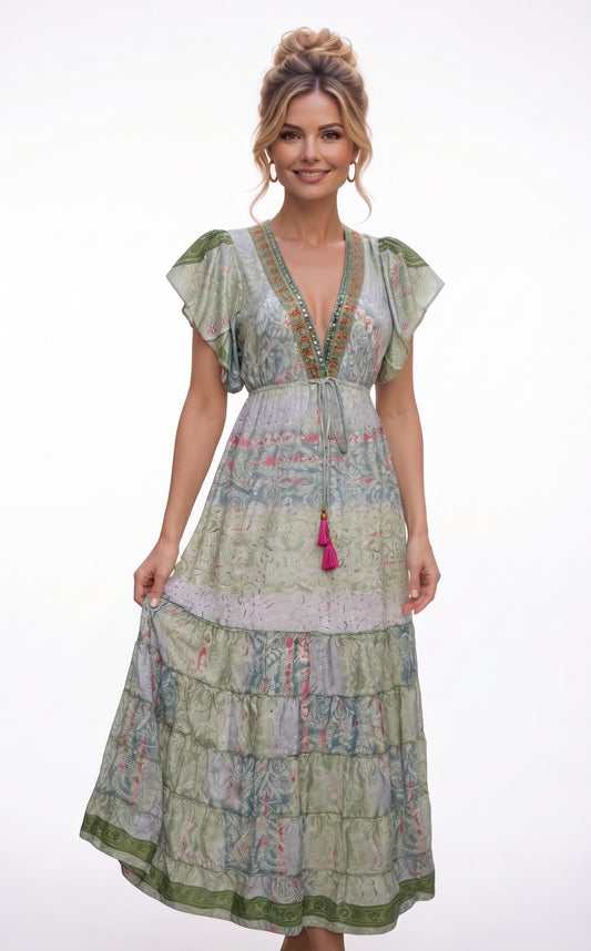 VESTIDO BOHEMIO "OCASO FLAMINGO"