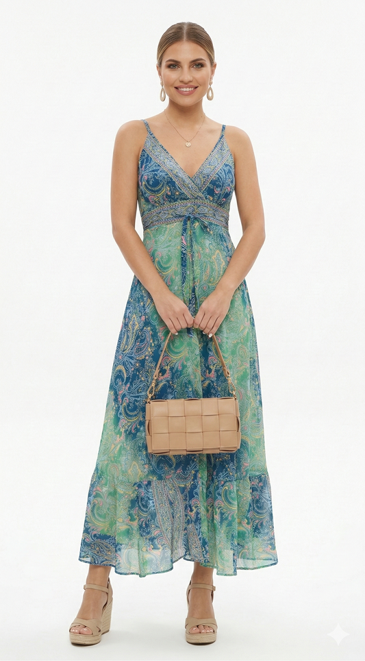 VESTIDO LARGO BOHO "TARDE MEDITERRANEA"