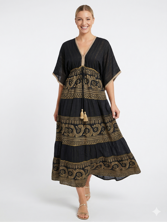 VESTIDO LARGO BOHEMIO "OLAS DORADAS"