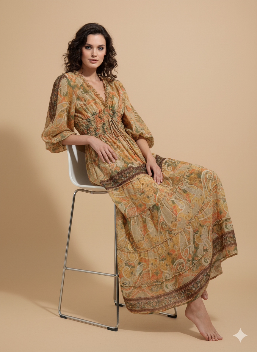 VESTIDO LARGO "AMANECER DORADO"