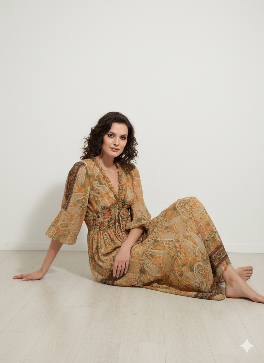 VESTIDO LARGO "AMANECER DORADO"