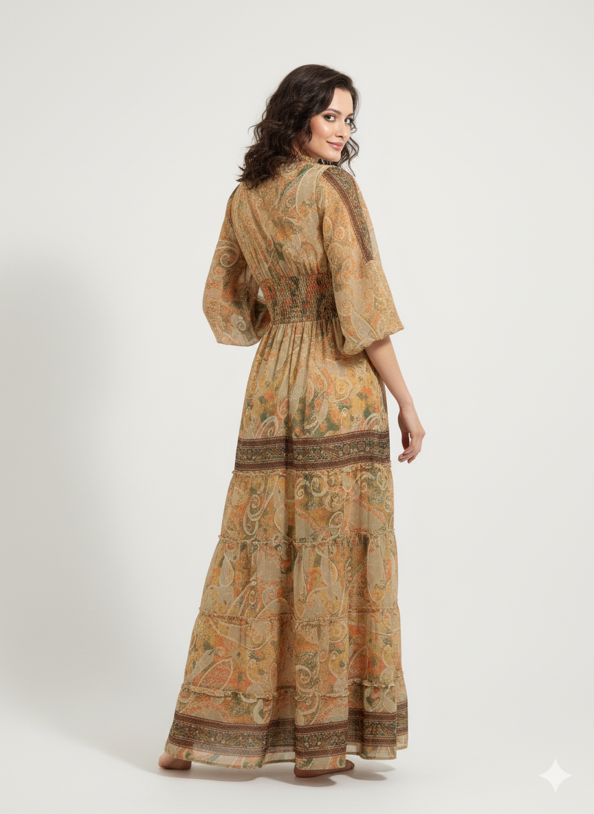 VESTIDO LARGO "AMANECER DORADO"